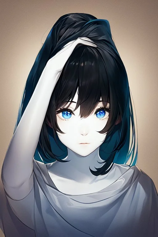 generate a realistic image of a skinny girl with white skin blue eyes and black hair