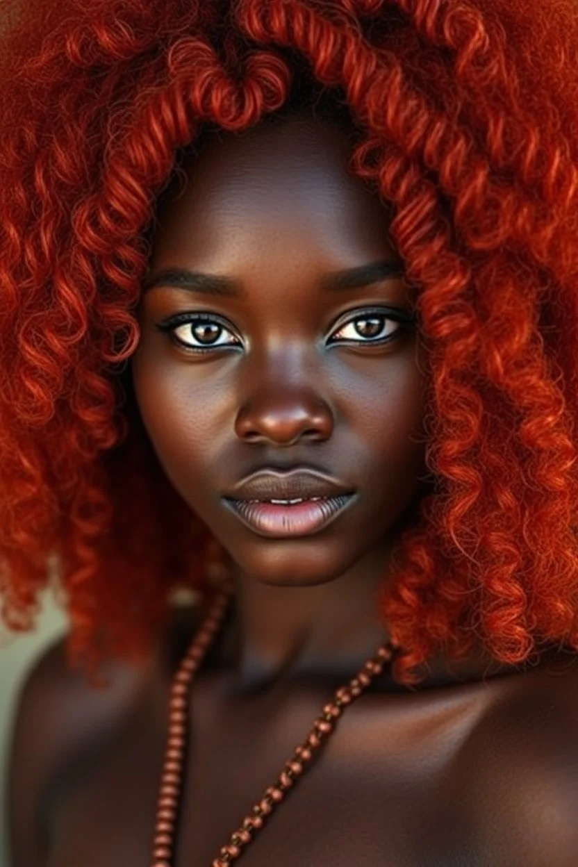 Incredibly beautiful red haired African woman . Curly hair, raw photo