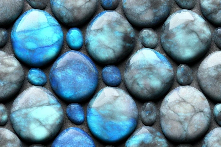 Blue raindrops on a rock, close up view, photo quality, stone marble, ultra realistic