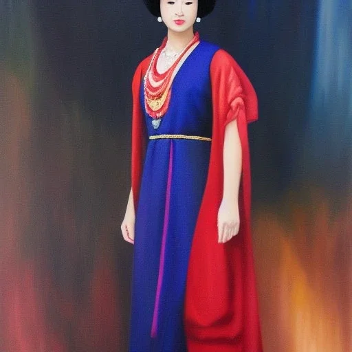 Full body portrait, painting, medium shot lady Shironuri