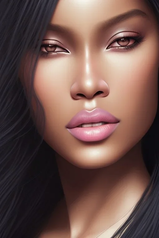 8k 4d photo realistic Highly detailed portrait of stunningly beautiful black woman with long silky hair, by Bryan Lee O'Malley, by Cliff Chiang, by Greg Rutkowski, portrait illustration, cute fine face, pretty face, realistic shaded perfect face, symmetrical eyes, perfect eyes, fantasy setting