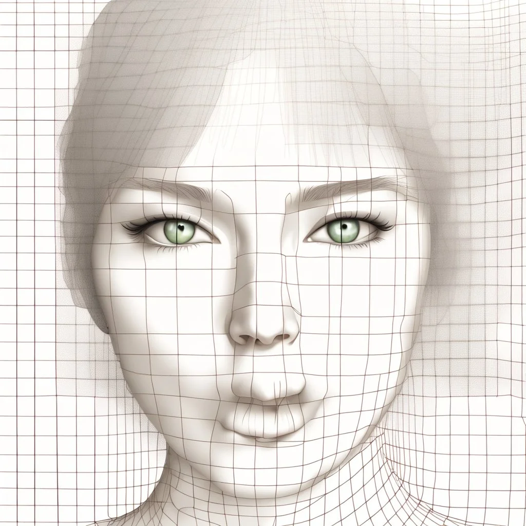 a drawing of a woman's face with a grid pattern on it, computer graphics, analytical art, daz3d, behance hd, sketchfab