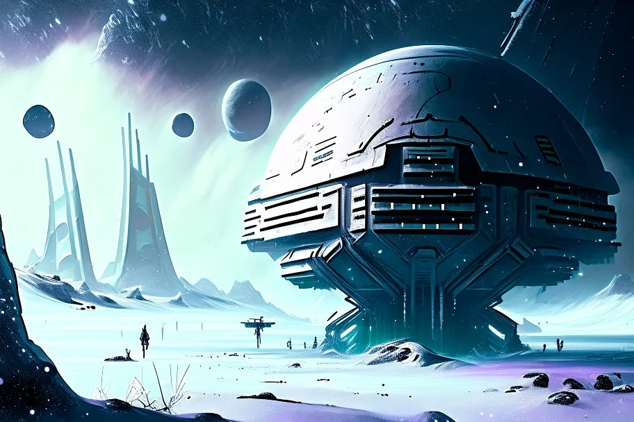 Modern Colony, Alien Planet, Winter, Cold, Blizzard, Distant Planet, Spaceship,