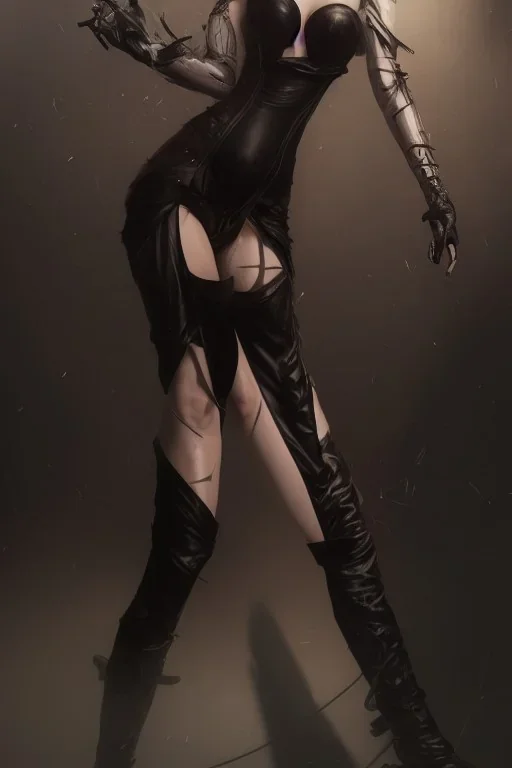 Mari Blanchard in a black leather gown, evil, femme fatale, villain, leather, busty, cleavage, angry, stern look. character design by cory loftis, fenghua zhong, ryohei hase, ismail inceoglu and ruan jia. unreal engine 5, artistic lighting, highly detailed, photorealistic, fantasy