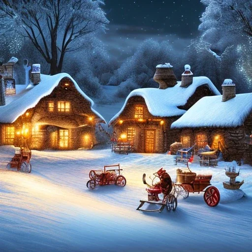 fantasy farming village winter night