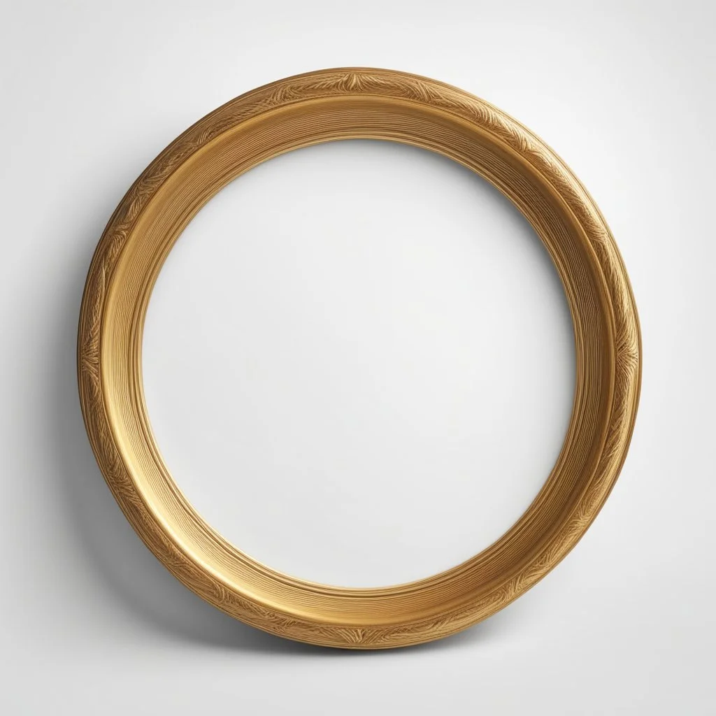 A round simple golden frame on a white background