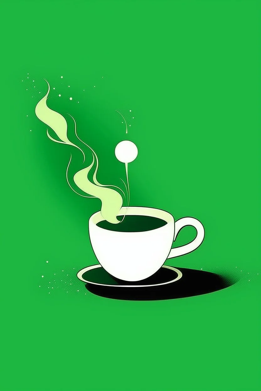 Monday: A cup of coffee with steam rising, like a rocket launching into a week of possibilities. (Style: Minimalist) (Mood: Energetic, Optimistic) (Lighting: Bright) (T-shirt design graphic, vector, contour, green background)