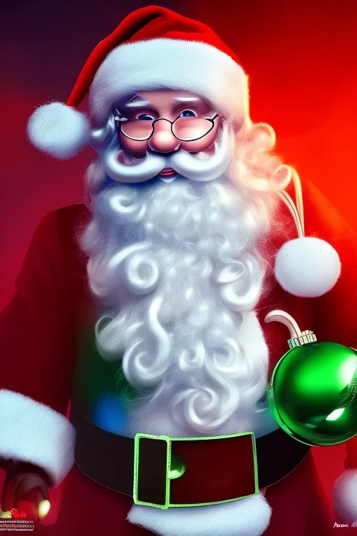 All Black Santa, translucent, wearing green mask, white smoke, red green blue, rage, high definition, ultra 8 k, volumetric lighting, blue fire, rain