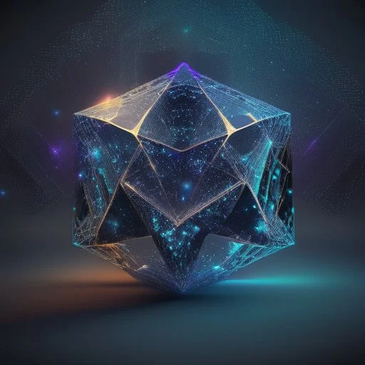 3d holographic geometric shape isolated on space infinit dark background