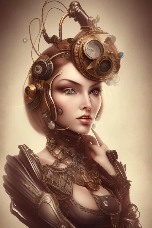 portrait of a beautiful steampunk lady on a white background