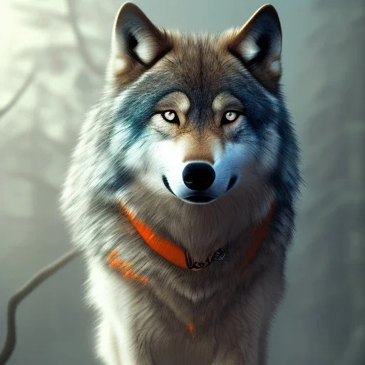 Wolf, red, orange, yellow, green, blue, purple, masterpiece, expert, 8K, hyperrealism, sharp focus, cinematic lighting