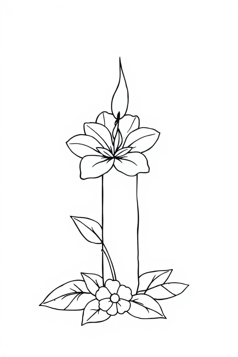 outline art for candle flower love coloring page for kids, classic manga style, anime style, realistic modern cartoon style, white background, sketch style, only use outline, clean line art, no shadows, clear and well outlined
