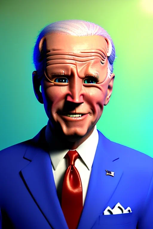 Waist up Portrait, joe Biden as muppet doll, Blue suit retro style, photo studio, blue background, unreal engine 5, concept art, art station, god lights, ray tracing, RTX, lumen lighting, ultra detail, volumetric lighting, 3d.