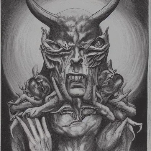 Demon holding two heads