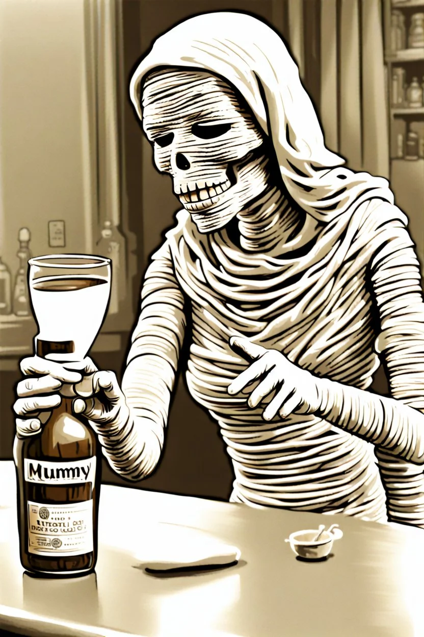 Mummy struggles with reality and has turned to a life of booze.