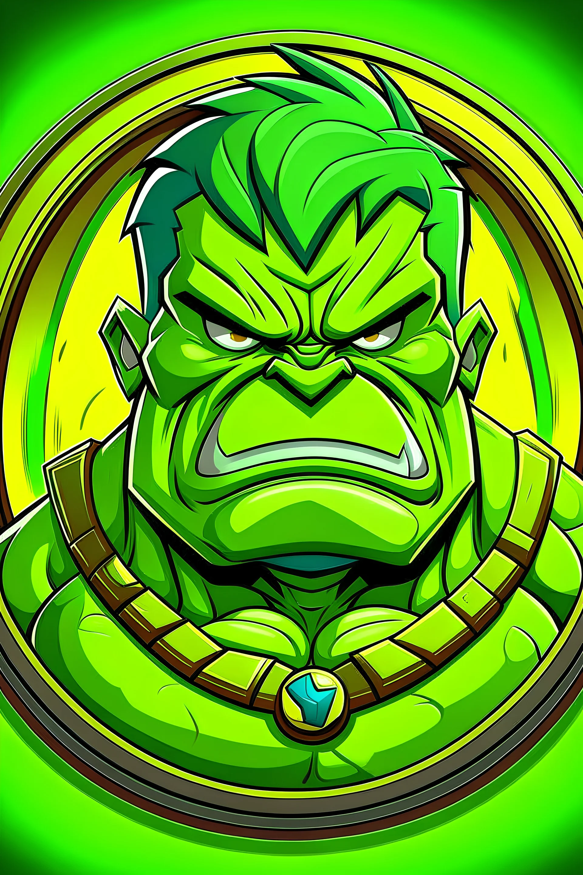 hulk cartoon as a medallion from fortnite