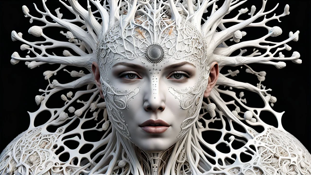 3D rendering of Expressively detailed and intricate of a hyperrealistic “white human vuscular”: glossy white, showing vuscular, side view, scientific, single object, black background, shamanism, octane render, 8k post-production, detailled metalic bones, dendritic, artstation: award-winning: professional portrait: atmospheric: commanding: fantastical: clarity: 16k: ultra quality: striking: brilliance: stunning colors: amazing depth