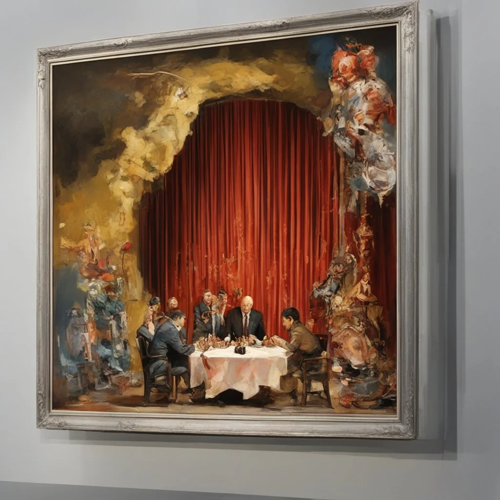 Putin, President Xi Of China And Joe Biden Play Chess With Atomic Bomb Mushroom Cloud,Complex Surgical Instruments Intermixed With A Newborn Boy,Minimalism,Painting By Adrian Ghenie,Rene Magritte,Pablo Picasso,Michelangelo,Salvador Dali,Lucian Freud