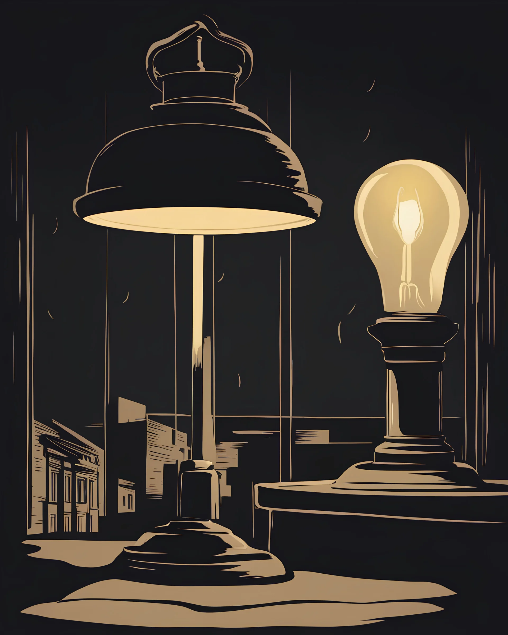 An illustration of a lamp at a distance surrounded by darkness.