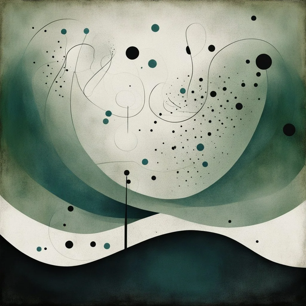 waves of the air controlling my mind, then we get the night fever, night fever, Braille language textures, abstract surreal art, Gabriel Pacheco and Joan Miro and Victor Pasmore, mind-bending illustration; asymmetric, uncanny, sharp focus, smooth, green hues and blue tints, black - white color scheme