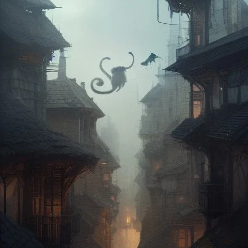 A cat on a rooftops under him a crowd, greg rutkowski, matte painting, hyper detailed, felix kelly, Jean Baptiste Monge, architecture croquis drawing