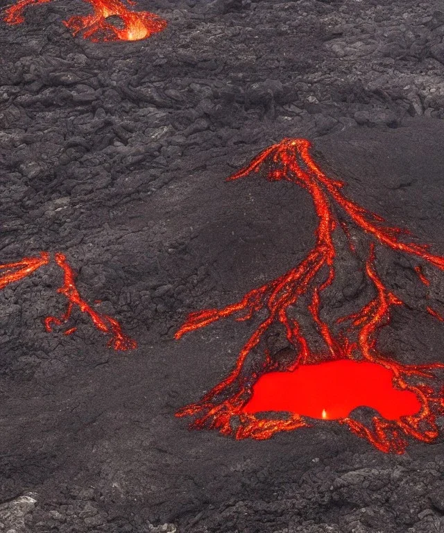 festive holiday “Christmas tree” surrounded by lava in a volcano