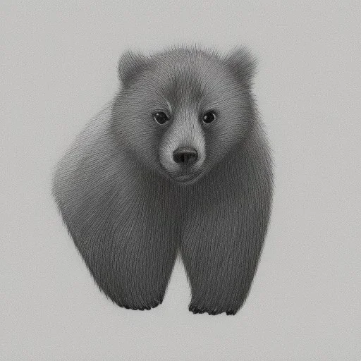 small bear on the road, pencil sketch, brown colors