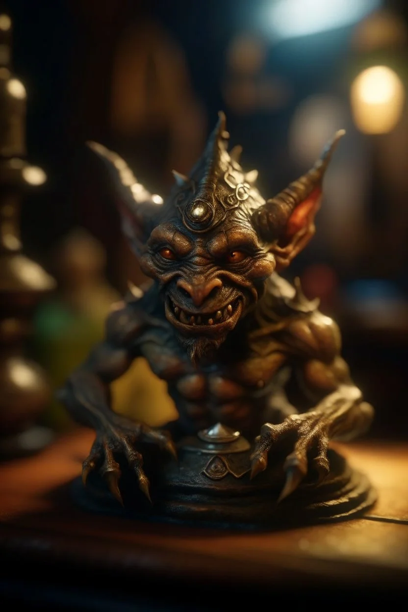 alchemists nightmare, Living cauldron with shining sigil, slightly demonic alien imp gargoyle gremlin in it, prize winning oil painting, ,bokeh like f/0.8, tilt-shift lens 8k, high detail, smooth render, down-light, unreal engine