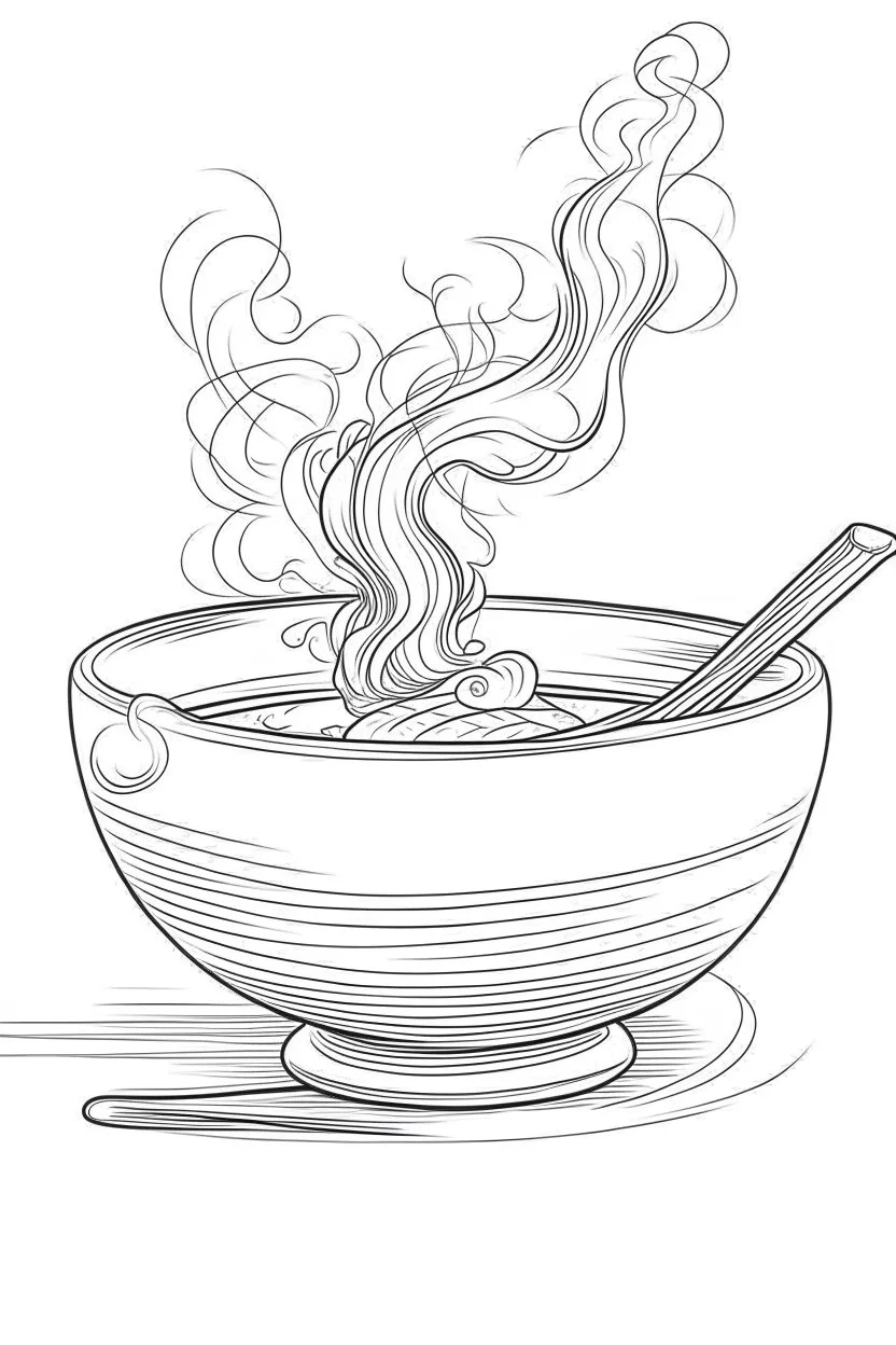 Outline art for coloring page, A JAPANESE CHAWAN TEACUP. A SHORT LIT CIGARETTE JOINT. WHISPS OF SMOKE, coloring page, white background, Sketch style, only use outline, clean line art, white background, no shadows, no shading, no color, clear