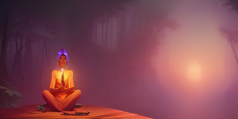 beautiful african lady meditating at night with candles in a enchanted forest, fotorealistic, high quality, landscape, 17, chalice well