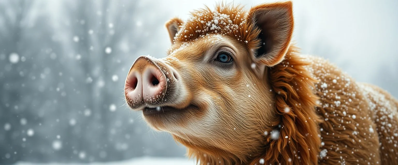 glam luxury camel pig in snow storm
