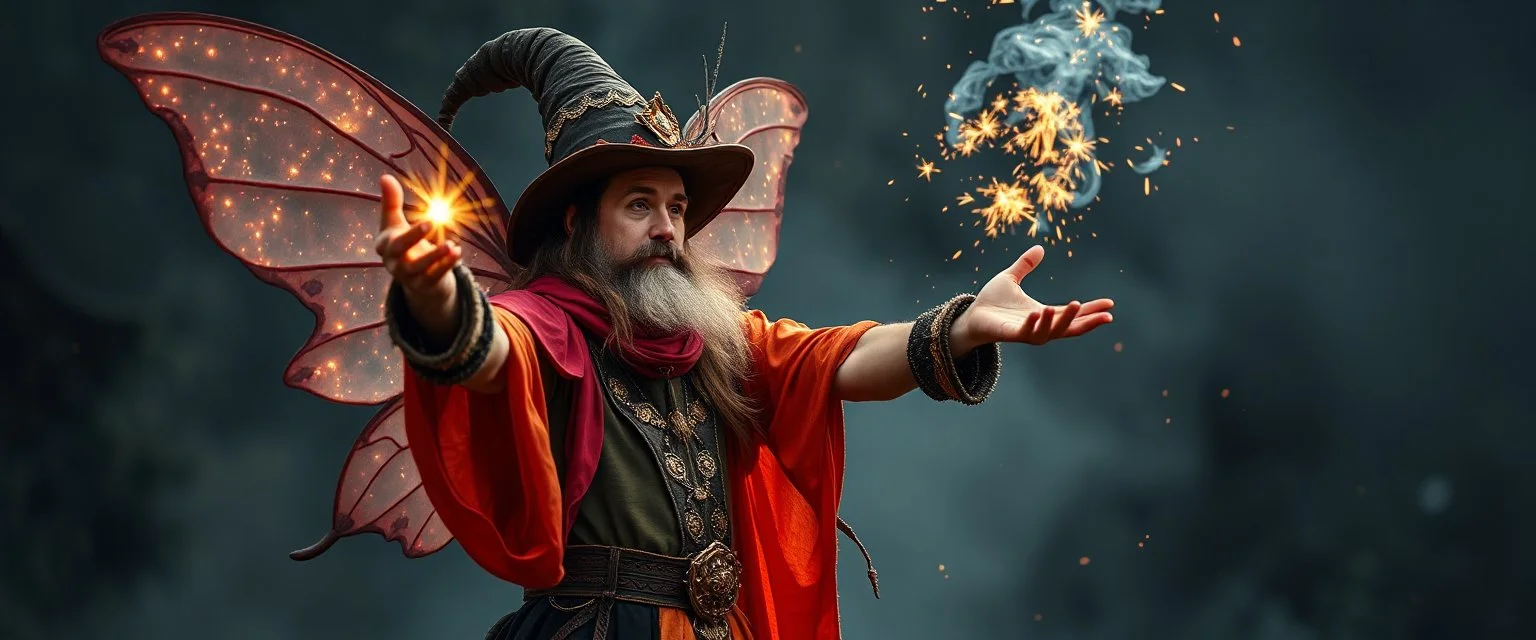 fairy magician throwing a wild magic spell that performs