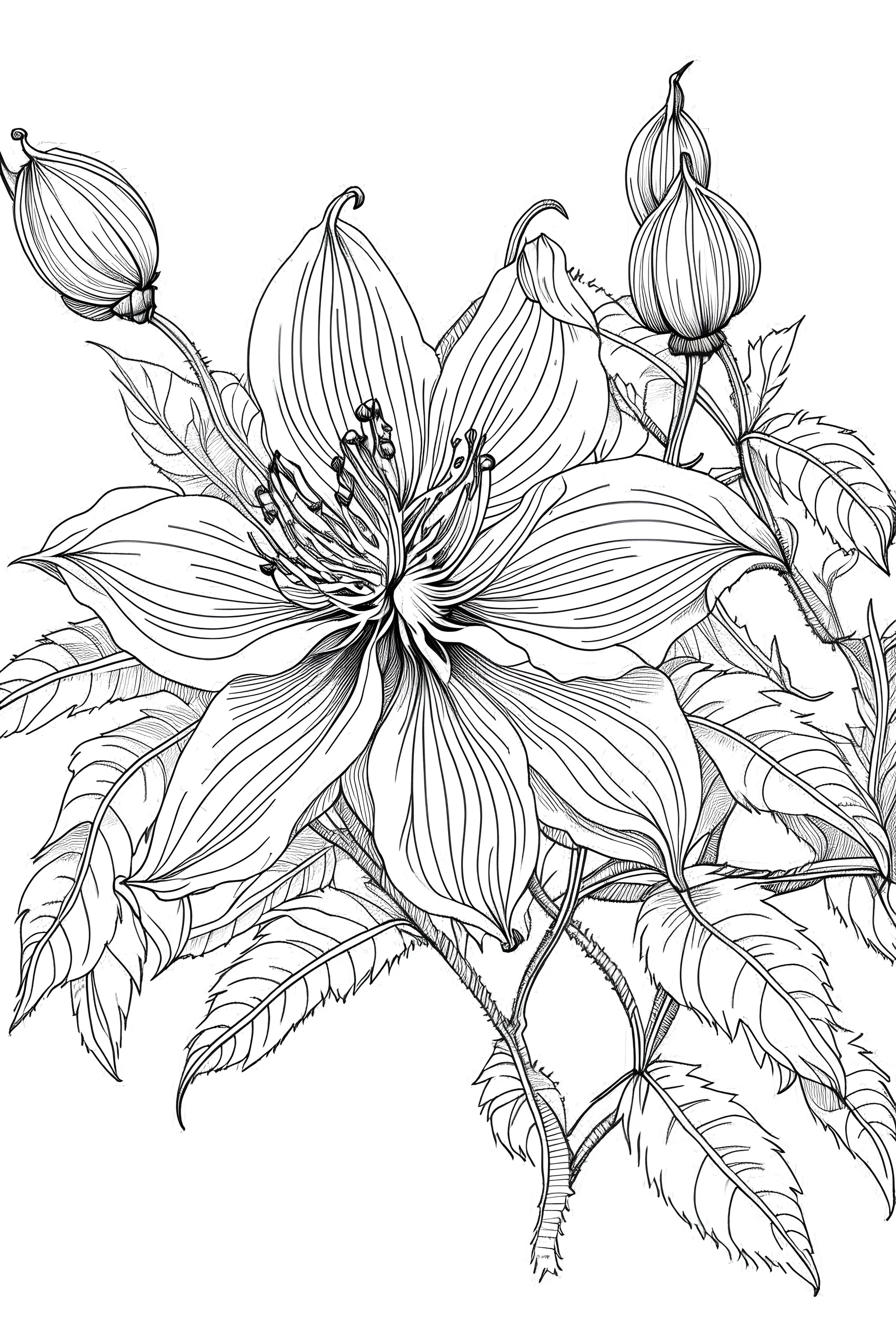 coloring book image of clematis