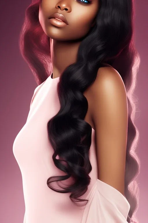 A black woman with silky long hair, fantasy setting, ethereal, soft lighting