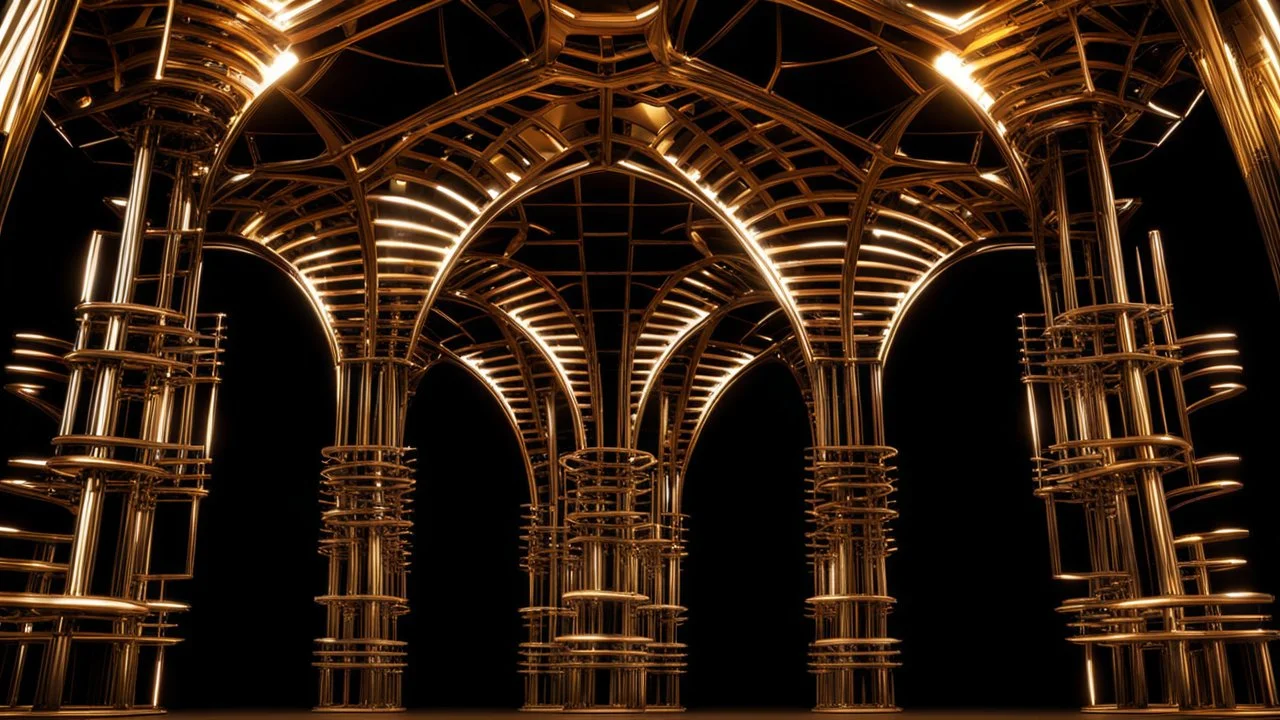 a 3d fractal stage structre made of metallic color 3d structures, pertty artistc background