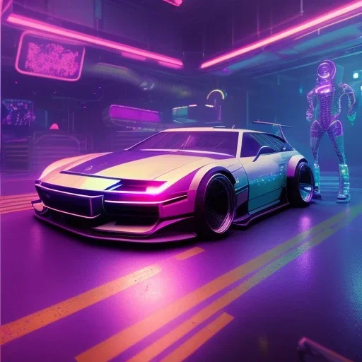 cyberpunk hyper car,cyberpunk 2077,center composition, ultra realistic,shiny, smooth, studio quality, octane render, Surrealism, Triadic colour scheme,glow-stick, ambient lighting,nightclub lighting, polaroid, 100mm, --ar 1:1 --v4