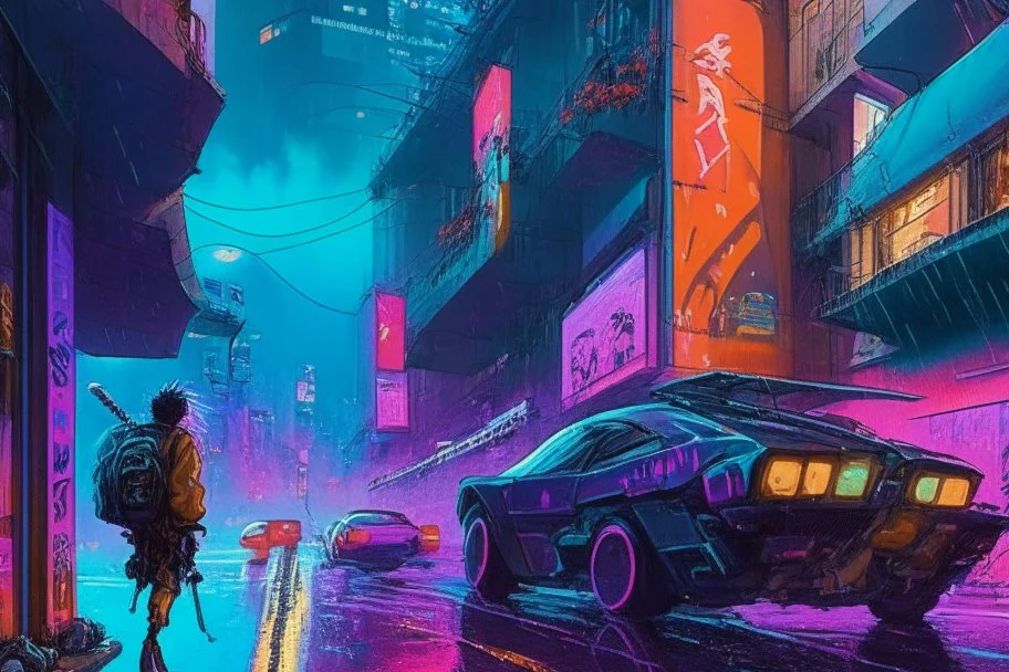 masterpiece, high detail, best quality, vibrant colors, Cyberpunk street, comic style