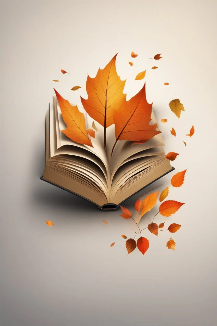 square logo , landscape with leaf fall, flying leaves in the book
