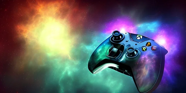 shiney xbox elite controller odd design. nebula backround . sunflare . centred