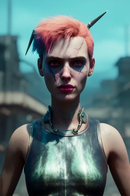 Fashion Portrait, tank girl, make up, natural busty, retro futuristic style, glow eyes, cinematic, Ultra realistic, wide angle view, soft color, highly detailed, unreal engine 5, RTX, ultra detail, volumetric lighting, 3d, finely drawn, high definition.