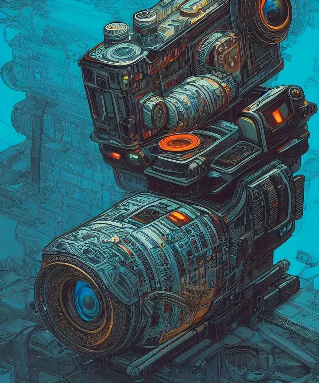 Camera. concept art, hyper detailed, dan mumford, kilian eng, post-apocalyptic, oil on canvas