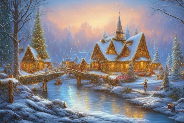 Christmas town river mountain