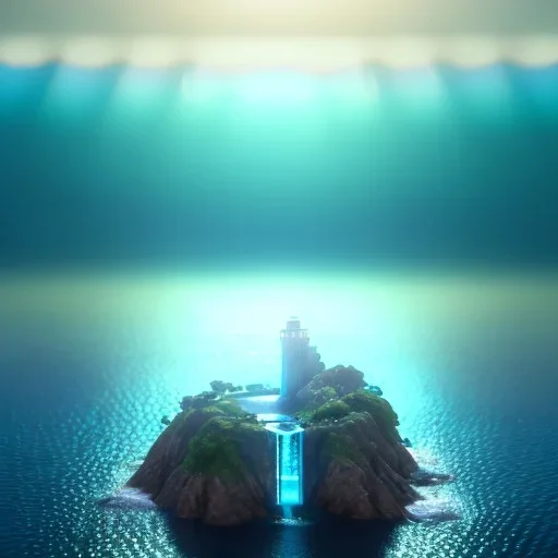 The Isometric Glass Tall Box Mini Model Little Real Island shape smooth Mixed Water Fall Under Ocean Sunshine Summer Background Blue Sea, The Last Of Us / Avatar, Octane Render / ZBrush, Cinematic, IMAX Film, Nikon D750, 16K, Autostereoscopy, Anthropomorphic, Golden Ratio, Geometry, Symmetric, Depth Of Field, Highly Detailed, Ultra Realistic, Beautiful Lighting, Halfrear Lighting, Soft Light, Candoluminescence, Cast Shadow, Reflective, Glow, Translucent, Normal Map, Carbonated --testp