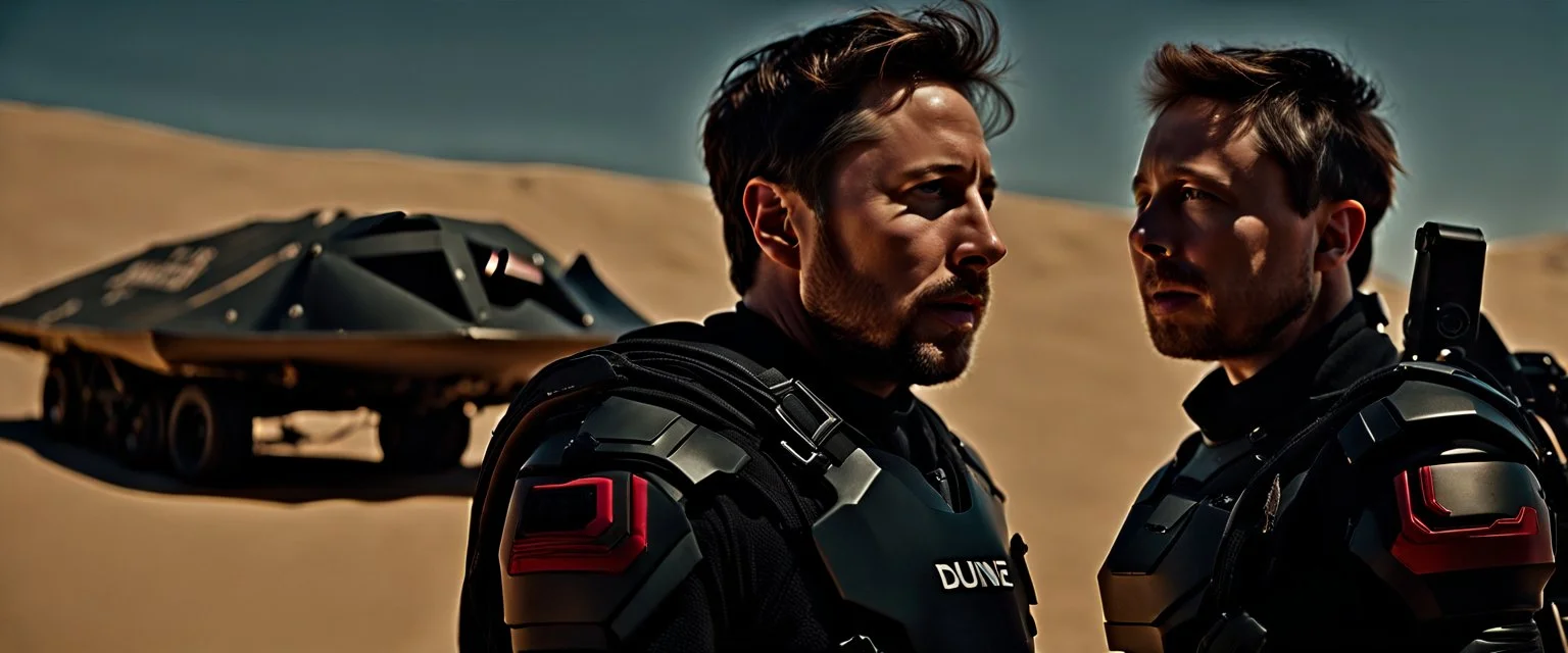 denis villeneuve Dune, Elon Musk, Hyper detailed, Realistic, Extreme depth of field, bokeh blur, in the style of candid, imperfection, natural lighting, cinematic, Fuji Film, Anamorphic lens, 2040s, --ar 4:5 --w 150 --style ra