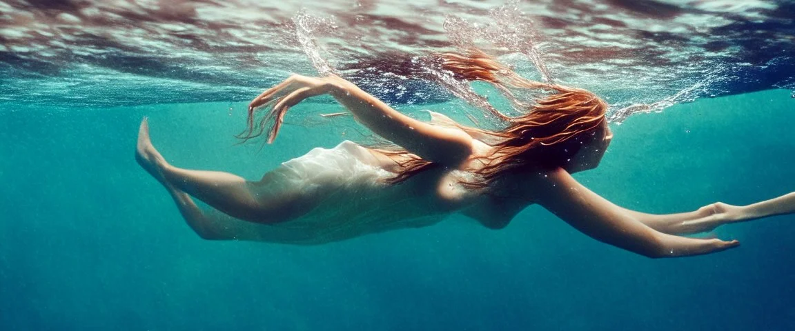 woman reaching the surface of the ocean