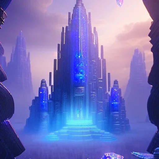 Aztecan blue subtil glowy crystal temple ! soft background | god rays | intricate | elegant | transparent blue landscape | highly detailed | illustration | depth of field, luminosity, ultra sharp focus, ultra high definition