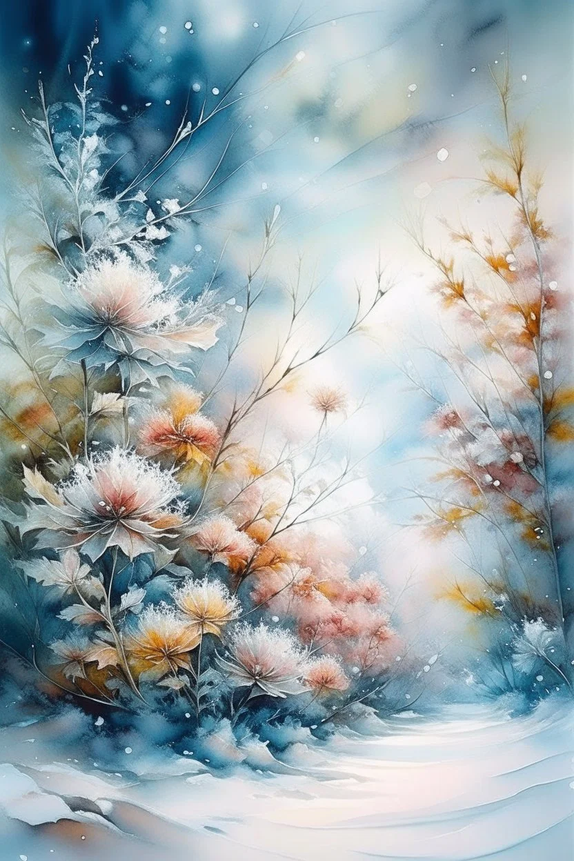 magic Wet watercolor, beautiful flowers, fir trees, fine drawing, beautiful snow-white landscape, pixel graphics, delicate sensuality, realistic, high quality, work of art, hyperdetalization, professionally, filigree, hazy haze, hyperrealism, professionally, transparently, delicate pastel tones, back illumination, contrast, fantastic, nature, space, Milky the way is fabulous, unreal, translucent, glowing,clear lines