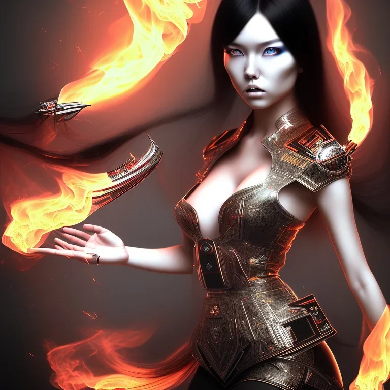 hitomi tanaka long black hair xtreme detailed, 4k, intricate, smoke effects, fire effects, energy effects