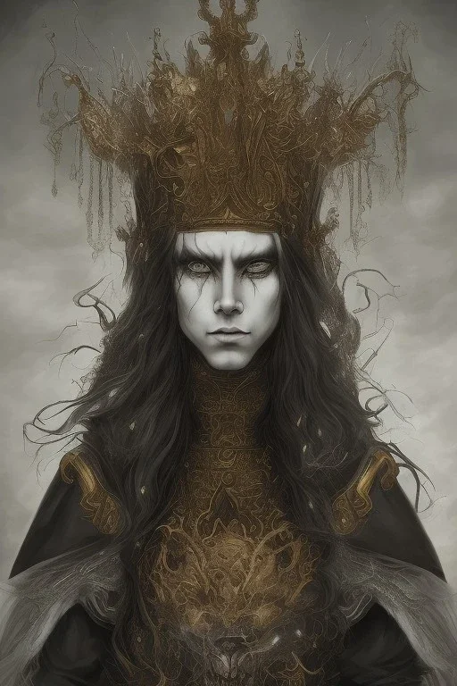 Realistic anime black metal corpsepaint god with golden crown