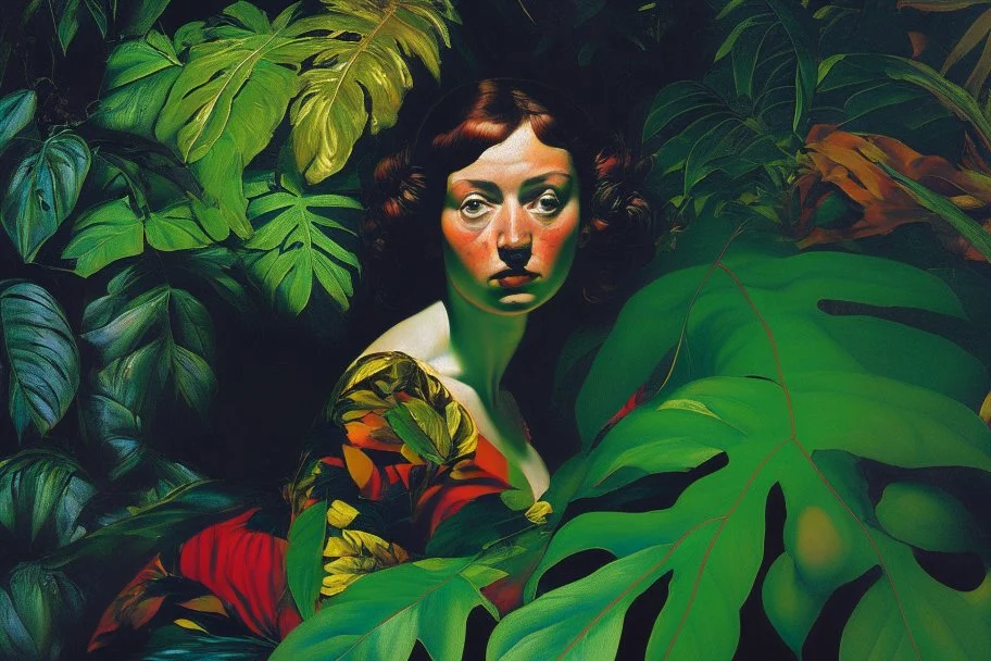 woman in colorful jungle by Caravaggio